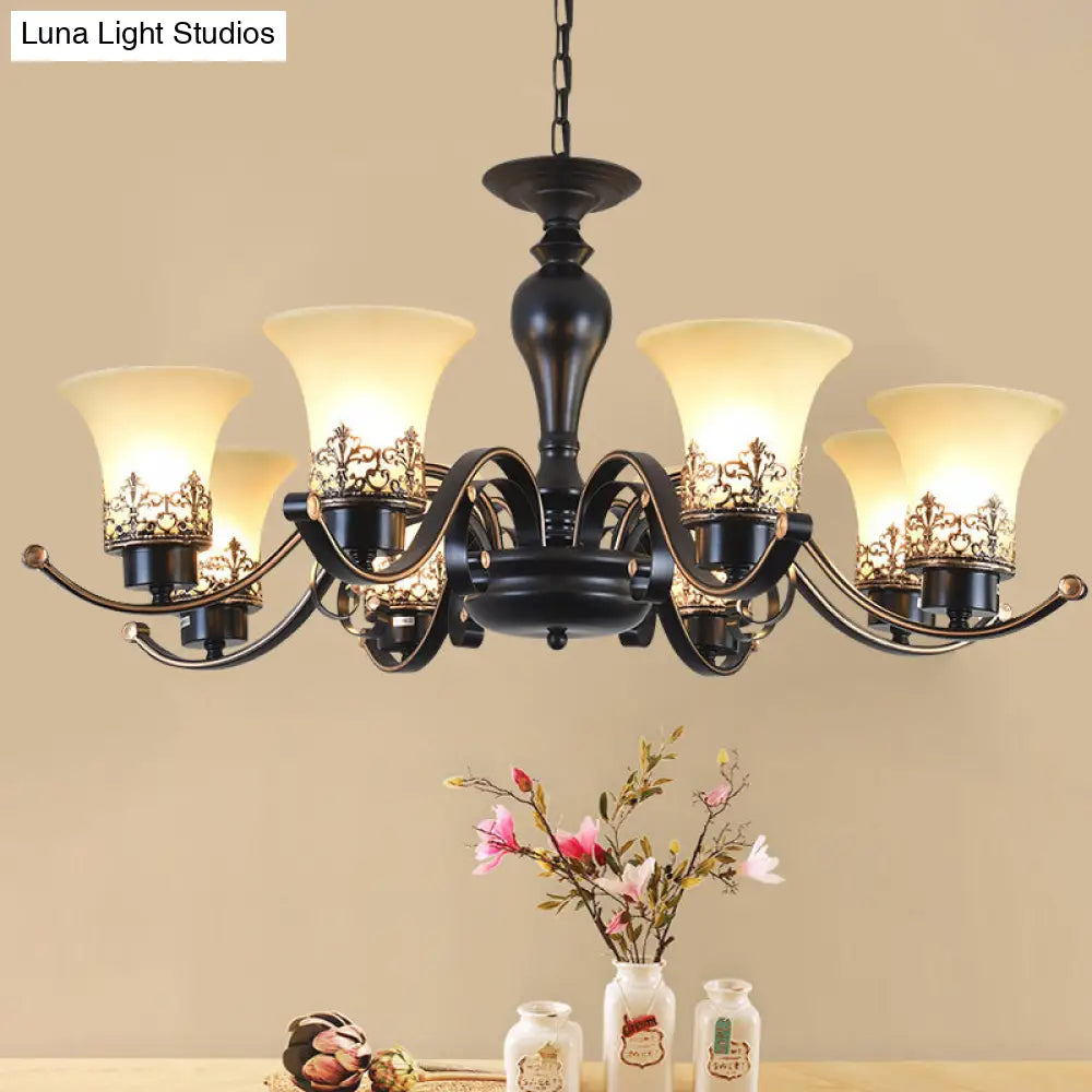 Rustic Swooping Arm Chandelier - Black Metal Pendant Light With 3/6/8-Head Ceiling Lighting