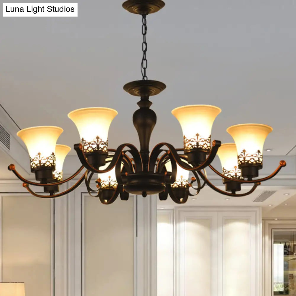 Rustic Swooping Arm Chandelier - Black Metal Pendant Light With 3/6/8-Head Ceiling Lighting