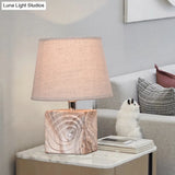 Rustic Table Lamp: Tapered Fabric Bedside Night Light With Wood Grain Base White Finish