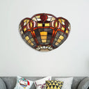 Rustic Tiffany Art Glass Bowl Wall Sconce Lamp - Corridor Lighting Red Brown Shade