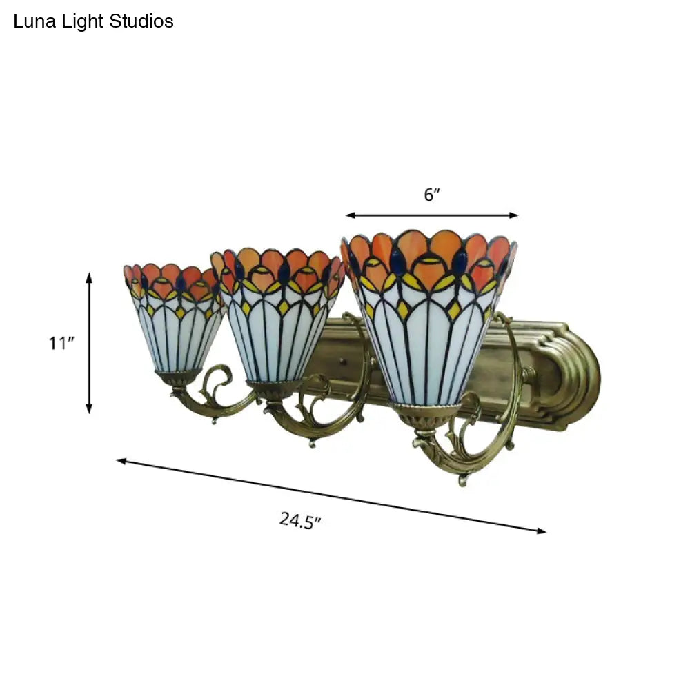 Rustic Tiffany Peacock Wall Light - Stained Glass 3-Bulb Orange Lamp For Dining Room