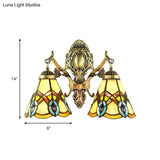 Rustic Tiffany Stained Glass Sconce Lighting - Indoor Wall Light With Aged Brass Finish