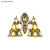 Rustic Tiffany Stained Glass Sconce Lighting - Indoor Wall Light With Aged Brass Finish
