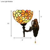 Rustic Tiffany Stained Glass Sunflower Wall Lamp In Orange 1 Light Sconce For Libraries
