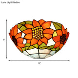 Rustic Tiffany Sunflower Wall Sconce With Stained Glass Bowl Shade