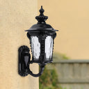 Rustic Urn Water Glass Wall Sconce - 1-Head Mount Lighting For Courtyard (Black) Black