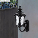 Rustic Urn Water Glass Wall Sconce - 1-Head Mount Lighting For Courtyard (Black)