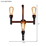 Rustic Vintage 3-Head Sconce Light: Bare Bulb Restaurant Wall Fixture With Plumbing Pipe Design
