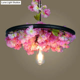 Vintage Industrial Wagon Wheel Pendant Light With Single-Bulb Iron Suspension Artistic Plant Design