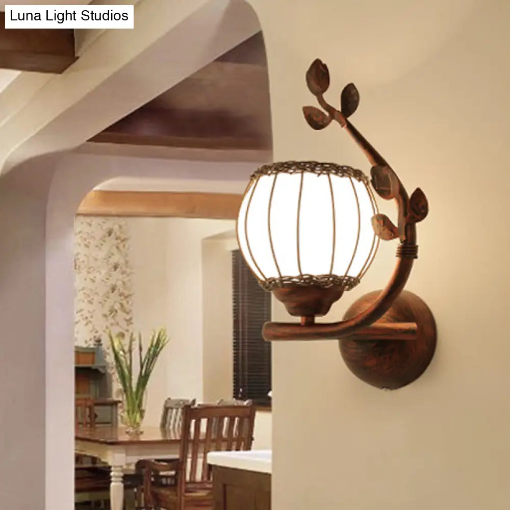 Rustic Wall Mounted Bedroom Lamp With Milky Glass Shade - Dark Wood Sconce Light (Right/Left)