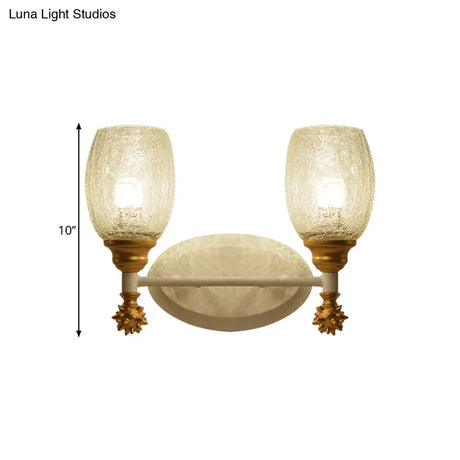 Rustic Wall Mounted Bedside Lamp With Oval Crackle Glass Shade - Rural Blue/Gold/Dark Blue Lighting