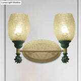 Rustic Wall Mounted Bedside Lamp With Oval Crackle Glass Shade - Rural Blue/Gold/Dark Blue Lighting