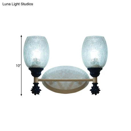 Rustic Wall Mounted Bedside Lamp With Oval Crackle Glass Shade - Rural Blue/Gold/Dark Blue Lighting