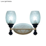 Rustic Wall Mounted Bedside Lamp With Oval Crackle Glass Shade - Rural Blue/Gold/Dark Blue Lighting