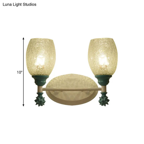 Rustic Wall Mounted Bedside Lamp With Oval Crackle Glass Shade - Rural Blue/Gold/Dark Blue Lighting
