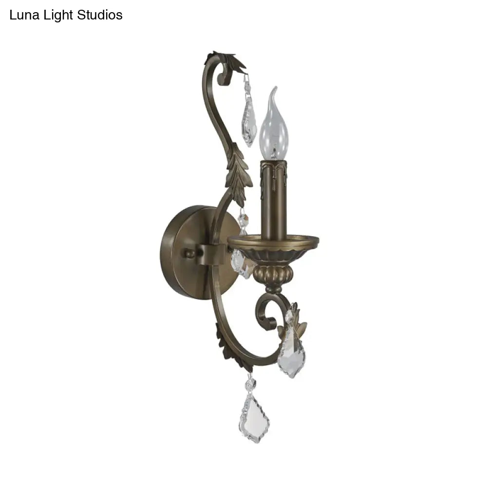 Rustic Wall Mounted Candlestick Lamp In Bronze With Crystal Accent