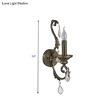Rustic Wall Mounted Candlestick Lamp In Bronze With Crystal Accent