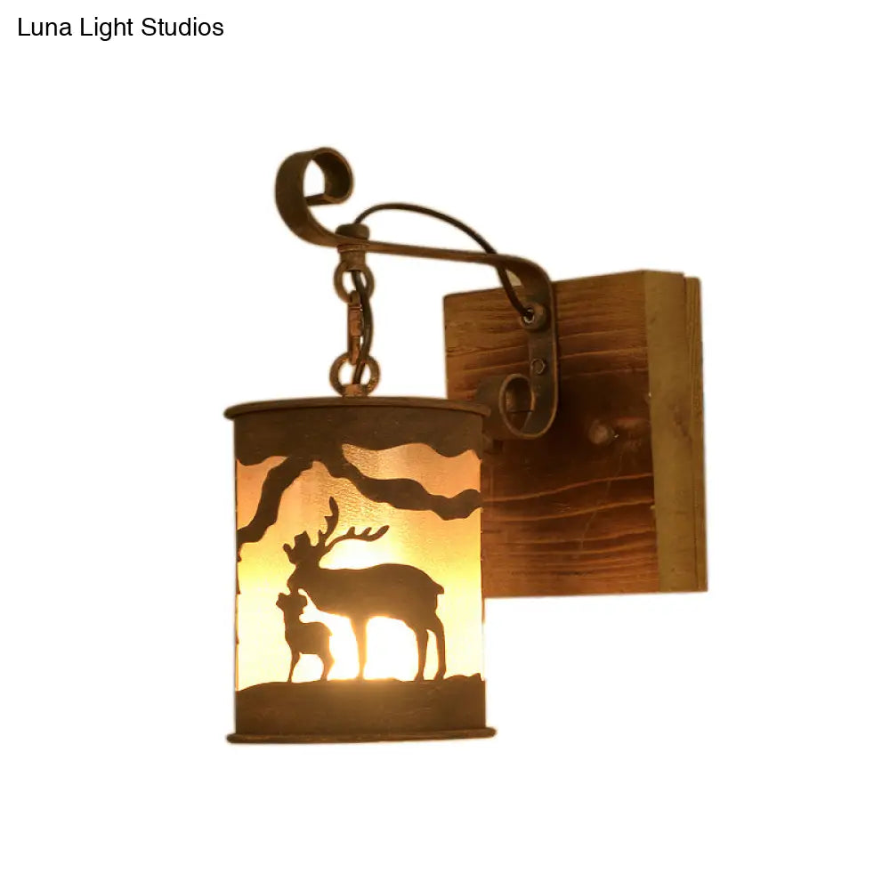 Rustic Wall Mounted Sconce Lamp With Fabric Shade - Porch Light Fixture