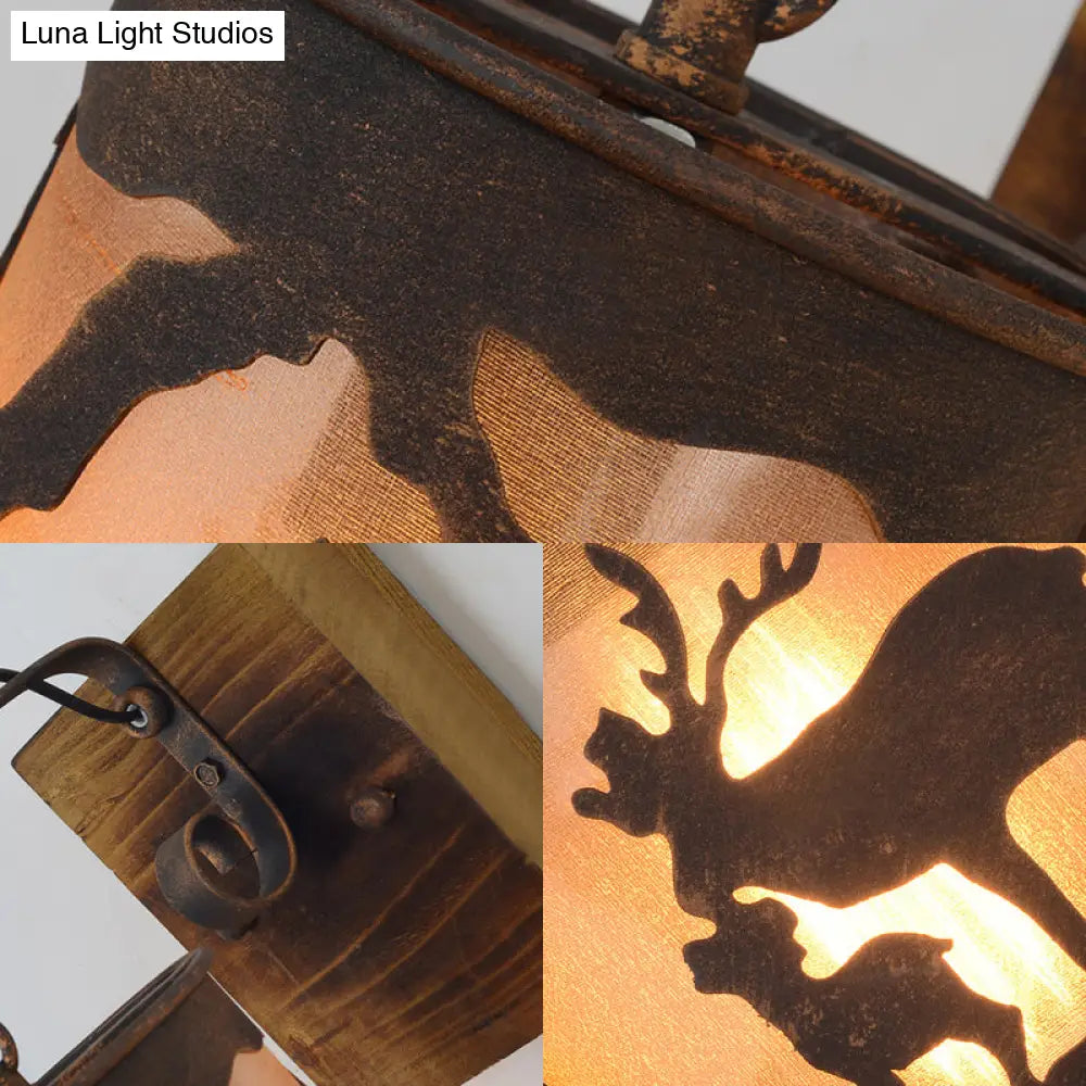 Rustic Wall Mounted Sconce Lamp With Fabric Shade - Porch Light Fixture