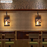 Rustic Wall Mounted Sconce Lamp With Fabric Shade - Porch Light Fixture