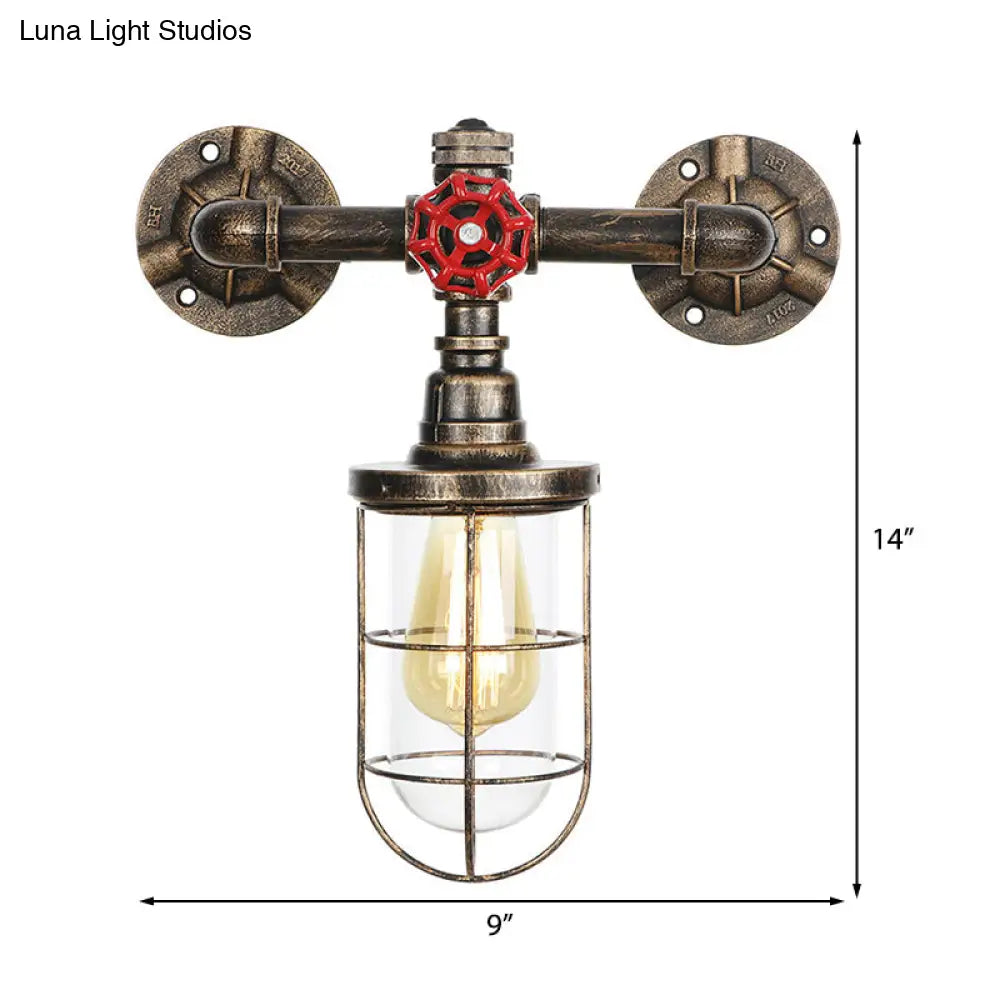 Rustic Water Pipe Iron Wall Sconce Lamp: Vintage 1-Light Fixture For Bathrooms (Aged Brass)