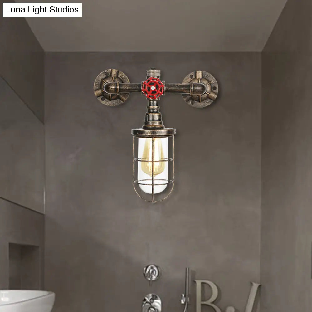 Rustic Water Pipe Iron Wall Sconce Lamp: Vintage 1-Light Fixture For Bathrooms (Aged Brass)