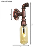 Rustic Weathered Copper Capsule Wall Light - 1 Head Bedroom Sconce Lamp (9/10.5/12 High) With Pipe