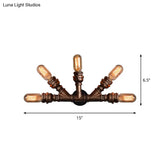 Rustic Weathered Copper Wall Sconce Lamp - Expose Bulb With Pipe Design 2/3/4 Heads Wrought Iron