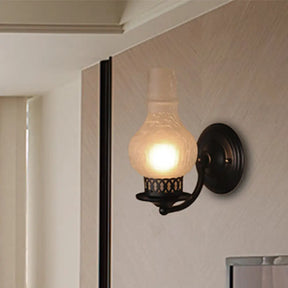Rustic White/Amber Crackle Glass Wall Mounted Light Fixture With Bulb Vase Shade - Elegant Lighting