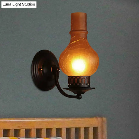 Rustic White/Amber Crackle Glass Wall Mounted Light Fixture With Bulb Vase Shade - Elegant Lighting
