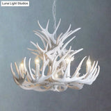 Rustic White Antler Chandelier - 21.5/25.5/27.5 Wide 9/12 Heads Ceiling Hang Fixture For Living Room