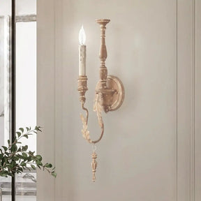Rustic White/Brown 1-Light Candle Wall Fixture - Metallic Mounted Lamp Brown