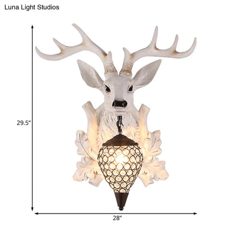 Rustic White Elk Wall Sconce With Crystal Shade - Indoor Lighting Fixture