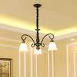 Rustic White Glass Chandelier With Ruffle Trim - Dining Room Suspension Light 3 /