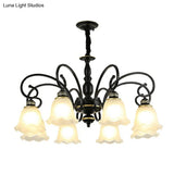 Rustic White Glass Chandelier With Ruffle Trim - Dining Room Suspension Light