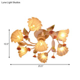 Rustic White Glass Flower Semi Flush Mount Light With 4/7 Lights - Bedroom Hanging Fixture’ Or