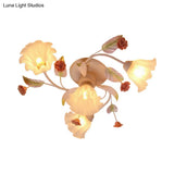 Rustic White Glass Flower Semi Flush Mount Light With 4/7 Lights - Bedroom Hanging Fixture’ Or