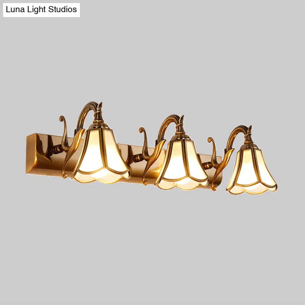 Rustic White Glass Vanity Lighting Fixture - Flower Bathroom Gold Wall Mount 2/3/4 Bulbs