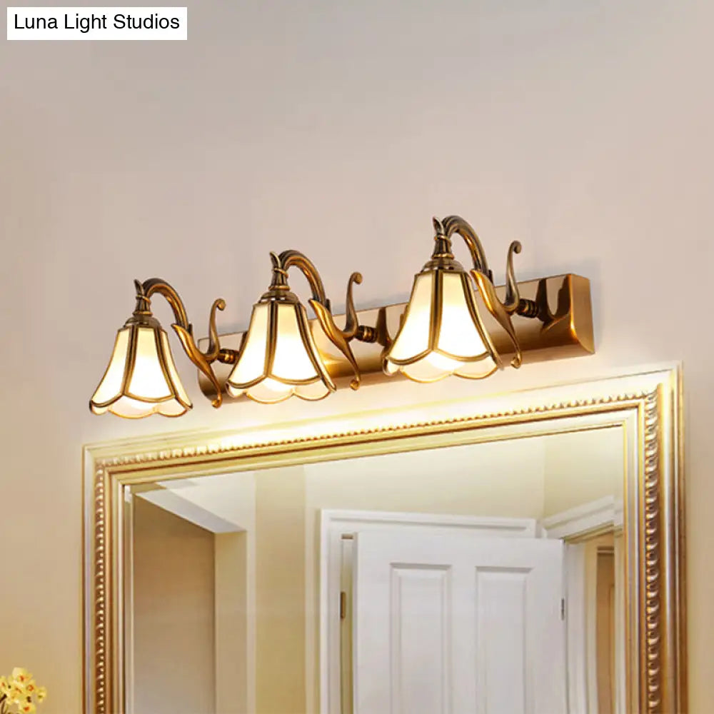 Rustic White Glass Vanity Lighting Fixture - Flower Bathroom Gold Wall Mount 2/3/4 Bulbs