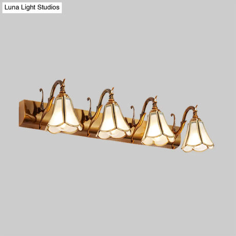Rustic White Glass Vanity Lighting Fixture - Flower Bathroom Gold Wall Mount 2/3/4 Bulbs