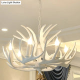 Rustic White Retro Resin Deer Horn Chandelier In Bedroom