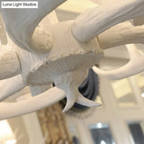 Rustic White Retro Resin Deer Horn Chandelier In Bedroom