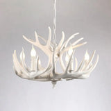 Rustic White Retro Resin Deer Horn Chandelier In Bedroom / 6+3