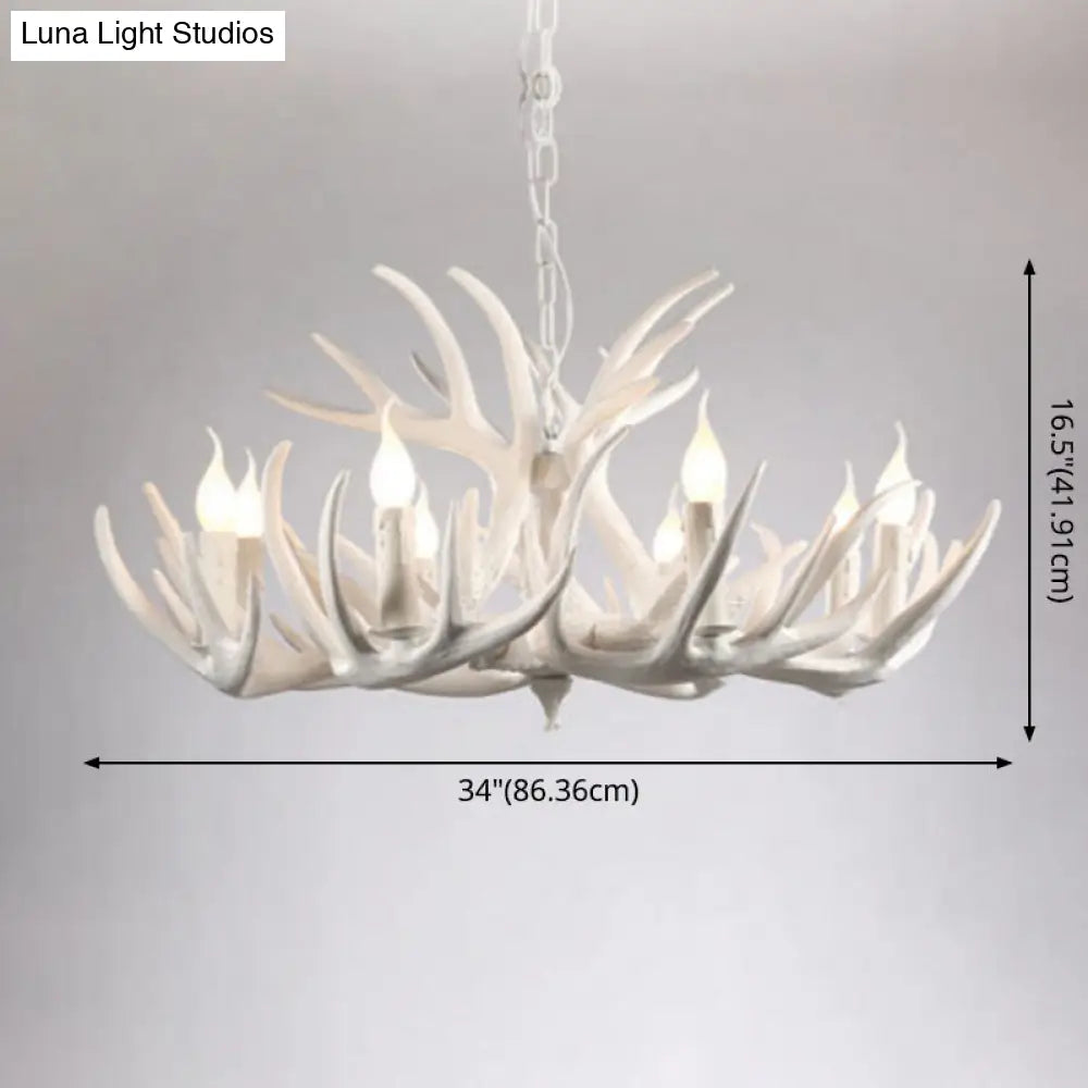 Rustic White Retro Resin Deer Horn Chandelier In Bedroom