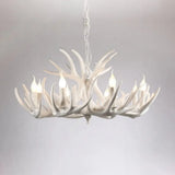 Rustic White Retro Resin Deer Horn Chandelier In Bedroom / 8+3