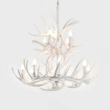 Rustic White Retro Resin Deer Horn Chandelier In Bedroom / 8+4
