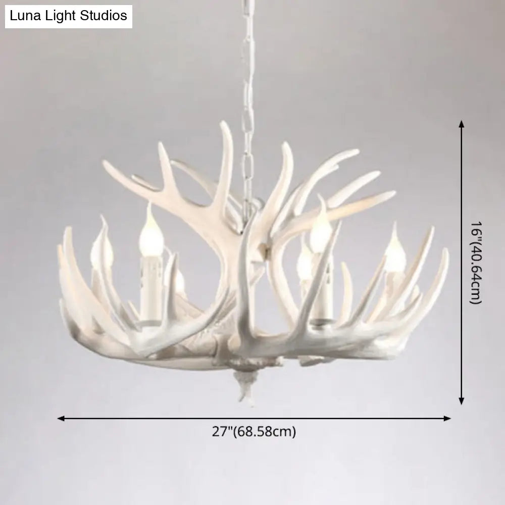 Rustic White Retro Resin Deer Horn Chandelier In Bedroom