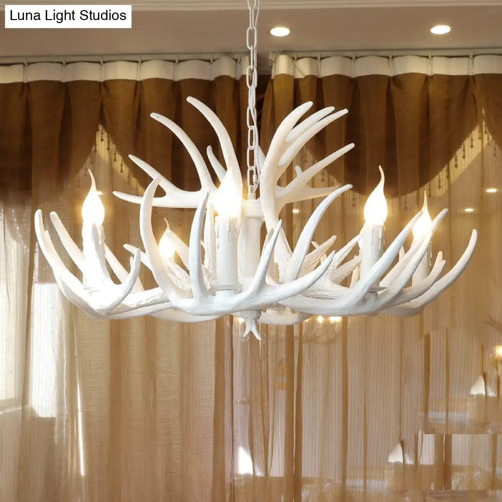 Rustic White Retro Resin Deer Horn Chandelier In Bedroom