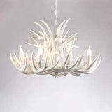 Rustic White Retro Resin Deer Horn Chandelier In Bedroom / 9+6