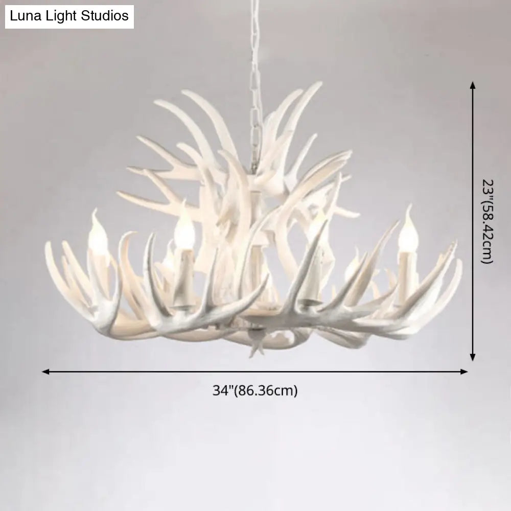 Rustic White Retro Resin Deer Horn Chandelier In Bedroom